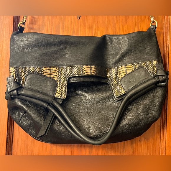 Foley + Corinna Black Leather Multi-Functional Bag with Animal Print Accent EUC - Picture 15 of 16